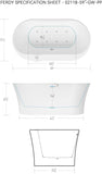 Mauritius 59 Inch Acrylic Freestanding Whirlpool Bathtub, Oval with 8 Air Water SPA Jets Morden White Stand Alone