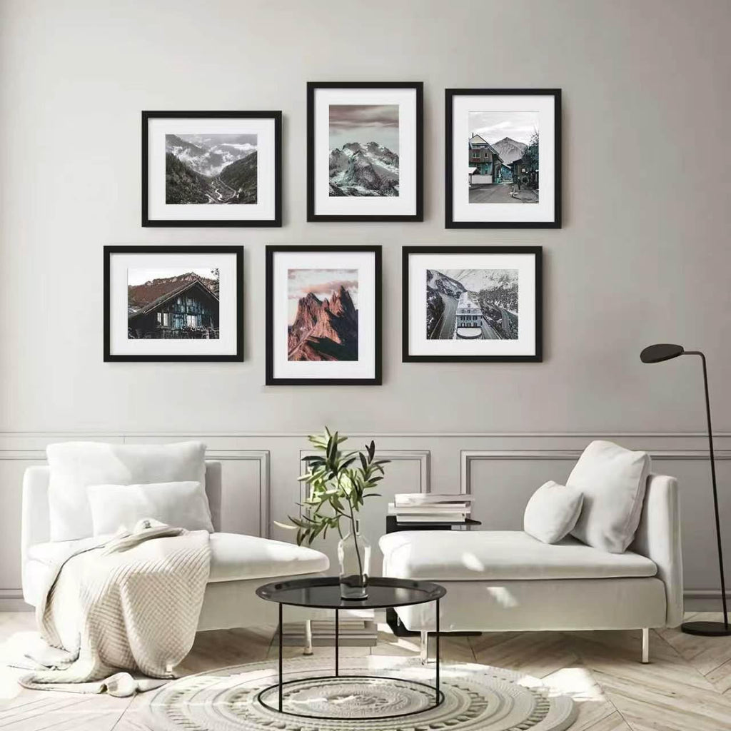 12x16 Picture Frames Set of 6 with Plexiglass, Display Pictures 8.5x11 with Mat or 12x16 Without Mat for Wall
