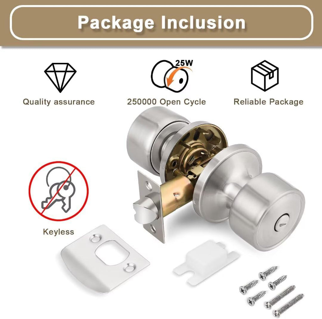 6 Pack Indoor Keyless Door Locks s, Privacy Bathroom Interior Door Knob with Lock in Satin Nickel, Privacy Modern