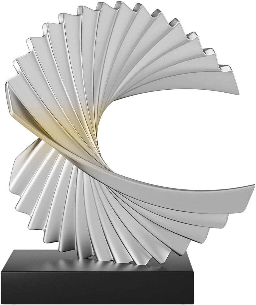 Ocean Wave Sculpture - Modern Funky Abstract Statue, Resin Wave Sea Ornament Desk Shelf Accents (Silver)