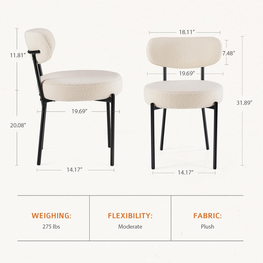 Dining Chairs Set of 4, Boucle Upholstered Modern Mid Century Round Kitchen Chairs with Curved Backrest & Metal Legs