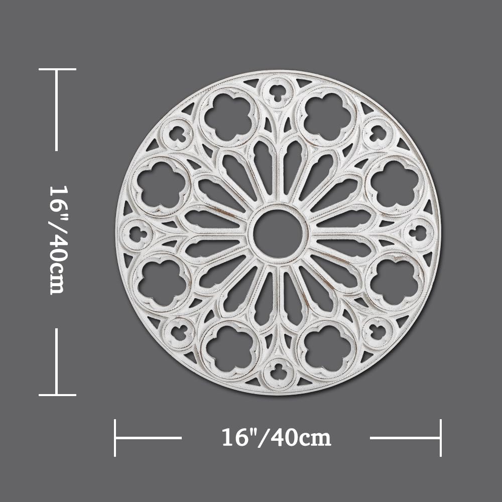 Round Hand-Carved Wood Wall Art, Floral Geometric Design, 16 Inch