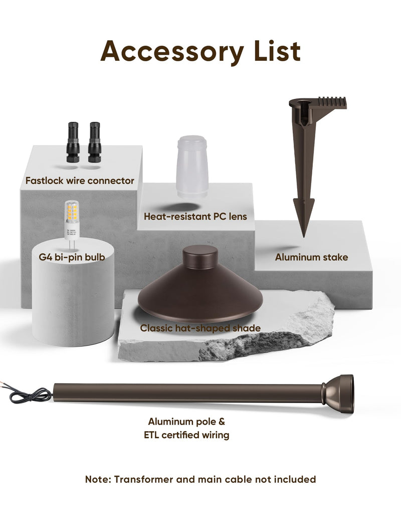 Low Voltage Landscape Lighting 24-Pack, Aluminum 12V Pathway Lights with G4 Bulbs, Waterproof Oil Rubbed Bronze Color