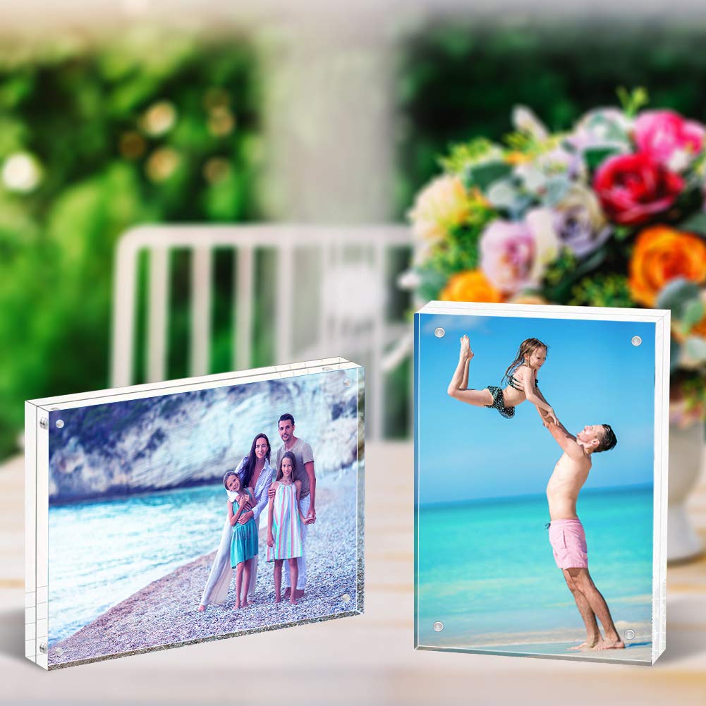 Acrylic Frame, 5 Pack 5x7 Acrylic Picture Frames, 24mm Thicker Frameless Clear Frame Double Sided Magnetic Frame