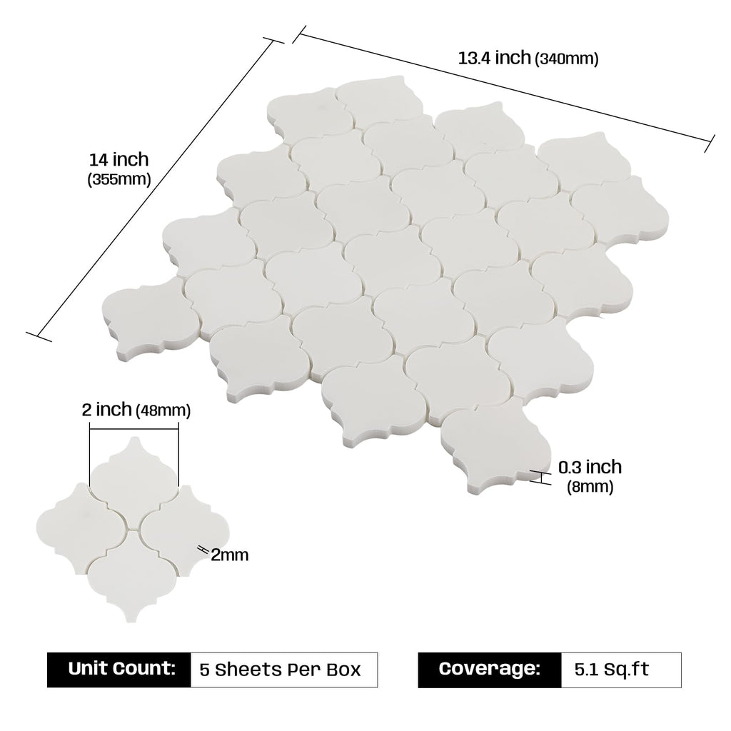 3 Inch Arabesque Lantern White Marble Mosaic Tile for Wall Floor, 5 Sheets