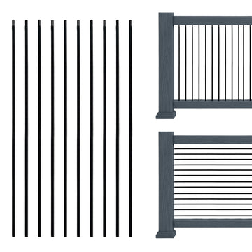 10Pcs Wrought Iron Balusters for Staircase, 1/2" x 44" Square Hollow Spindles Deck Balusters, Matte Black Metal