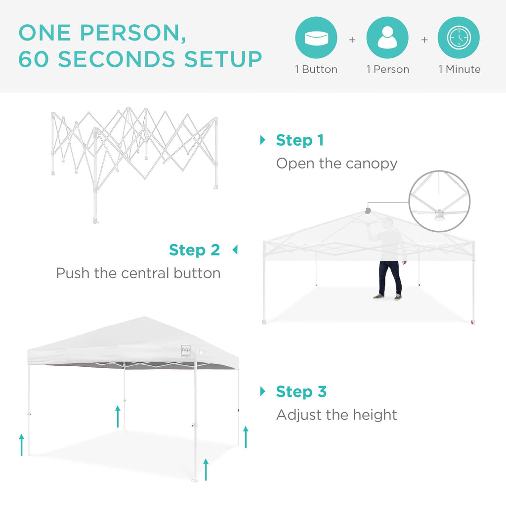 10x10 Pop Up Canopy Tent, EZ Setup, White/White