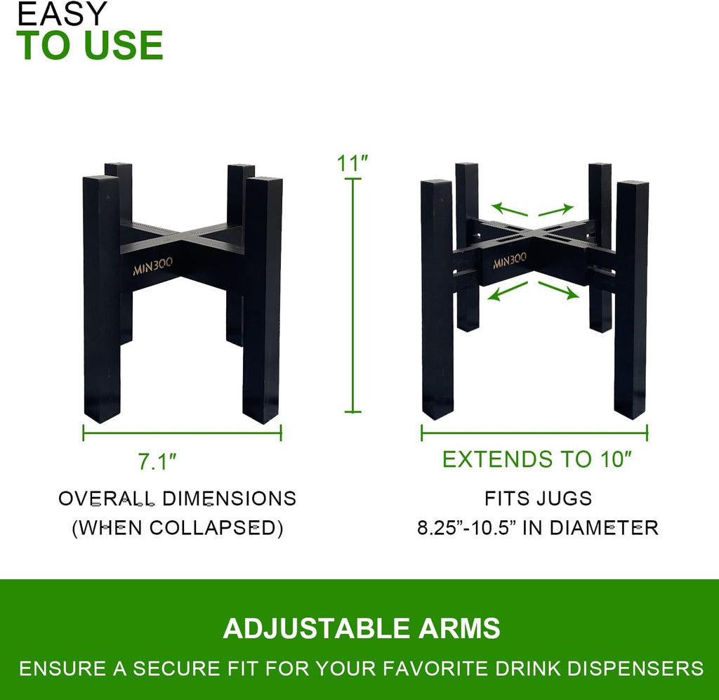 Adjustable Drink Dispenser Holder - Stand for 6-11" Dispenser, Fits 1-3 Gallon Glass Water Jar, Black
