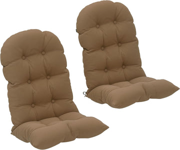 Outdoor Adirondack Chair Cushions Set of 2 Tufted Khaki | High Back, Patio Cushions with Ties, Non-Slip Replacement
