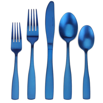 Matte Blue Silverware Set, Satin Finish 20-Piece Stainless Steel Flatware set, Tableware Cutlery Set Service for 4