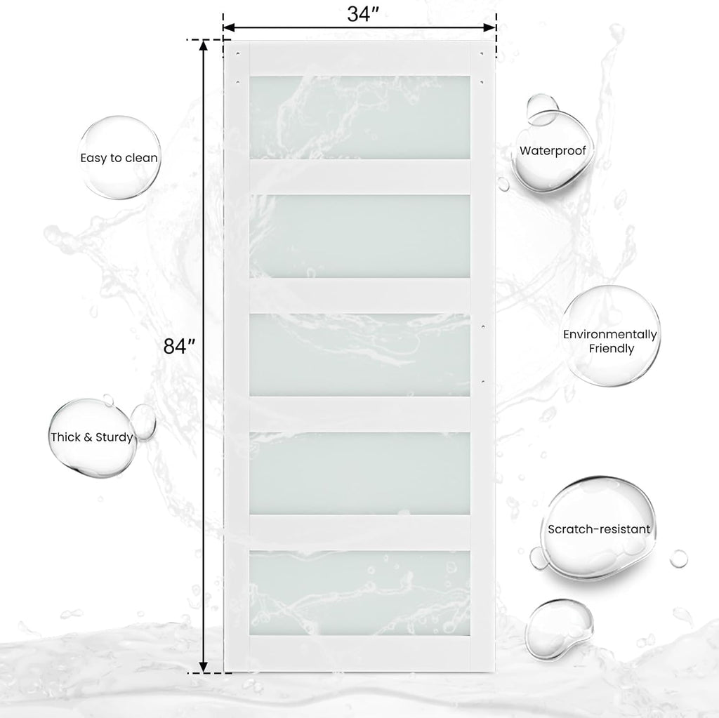 34 x 84 in Glass Barn Door with 6FT Sliding Hardware Kit & Handle, Pre-Drilled Ready to Assemble, Wa