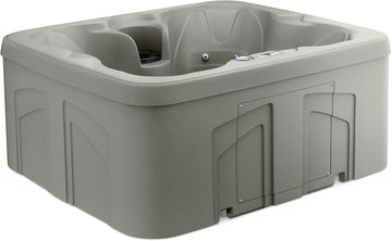 4-Person Plug & Play 13-Jet Hot Tub Spa and Thermal Cover, Taupe | Square Outdoor Spa with 1.0 HP Pump, Cover and LED