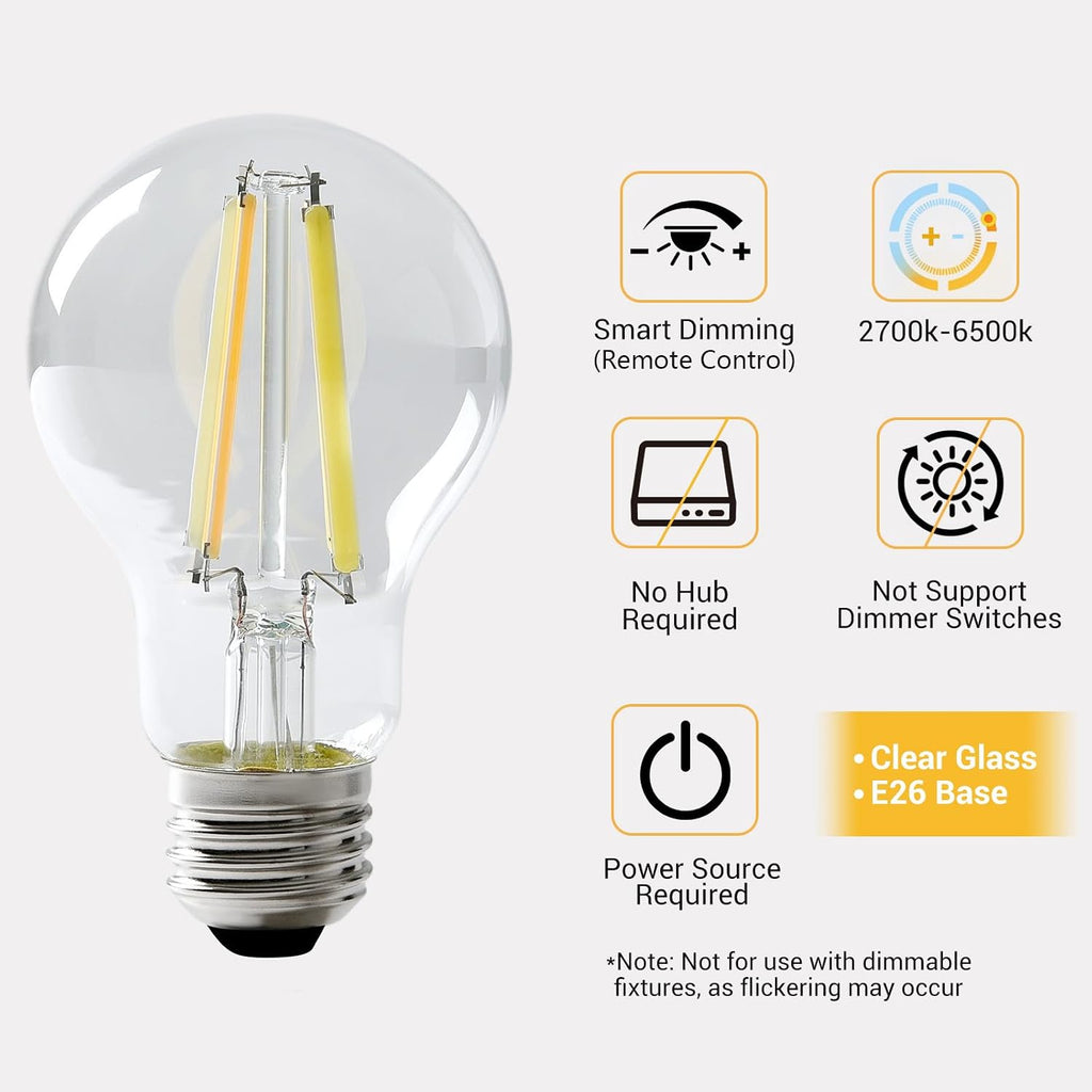 Smart Light Bulbs,Remote Control LED Light Bulb,Vintage Edison Bulbs Remote Control,800LM 6W (60W