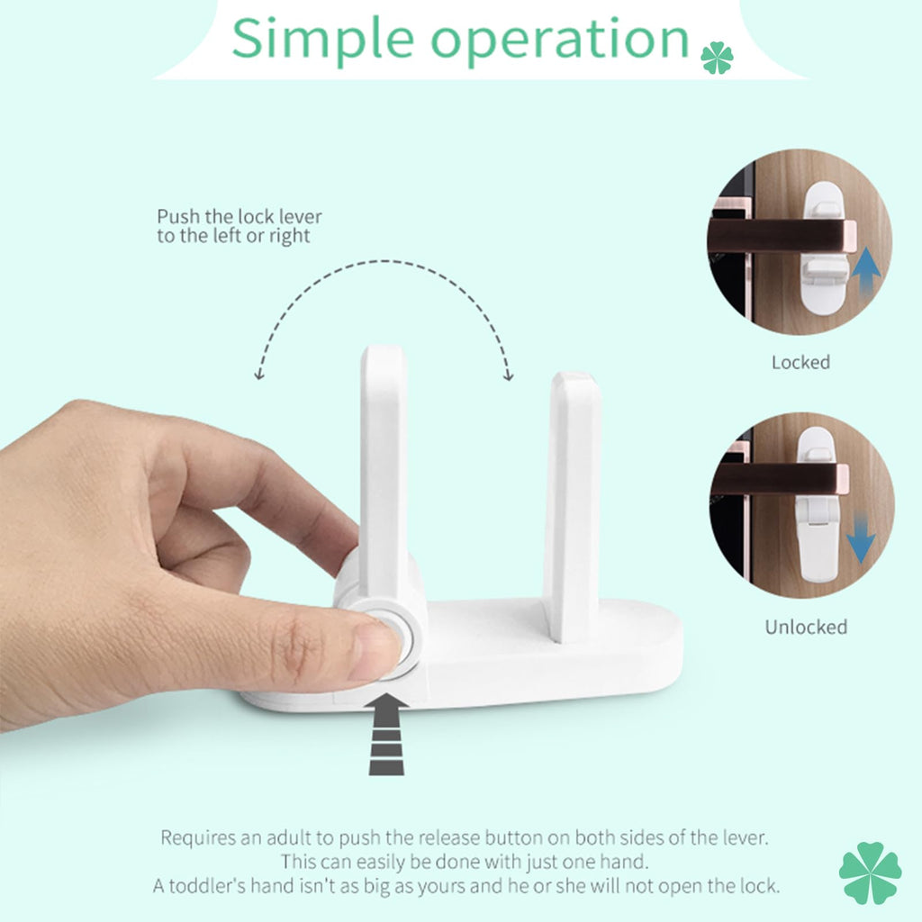 Child Proof Door Lever Lock, White, 2 Pack