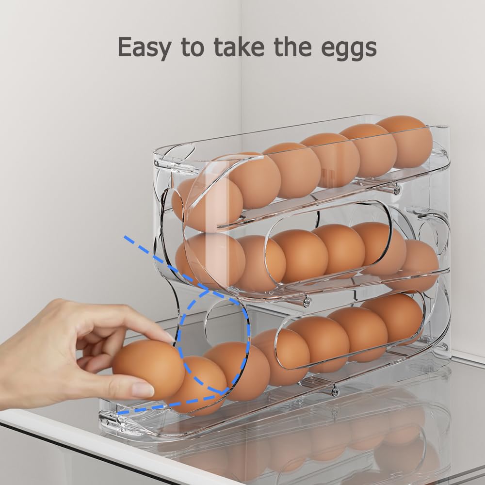 Clear FIFO Egg Holder for Fridge, Egg Dispenser for Eggs 18 Count