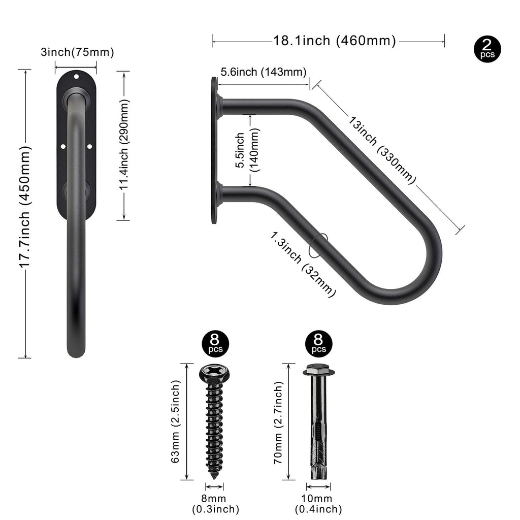 Heavy Duty Wall Mount Handrails for Indoor Outdoor 1-2 Steps