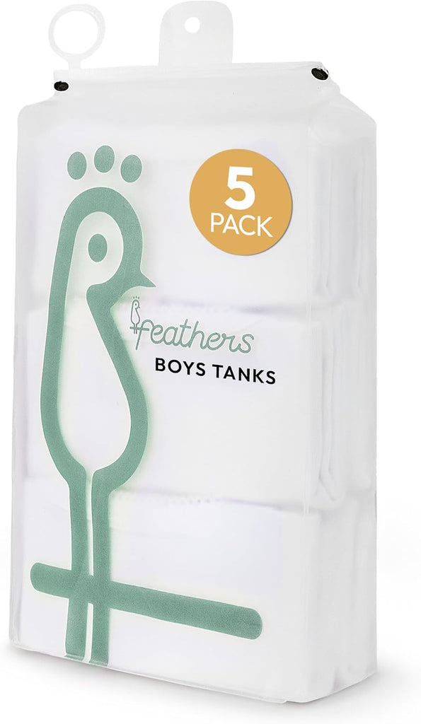 Boys White Tank Top Cotton Undershirts 5 Pack