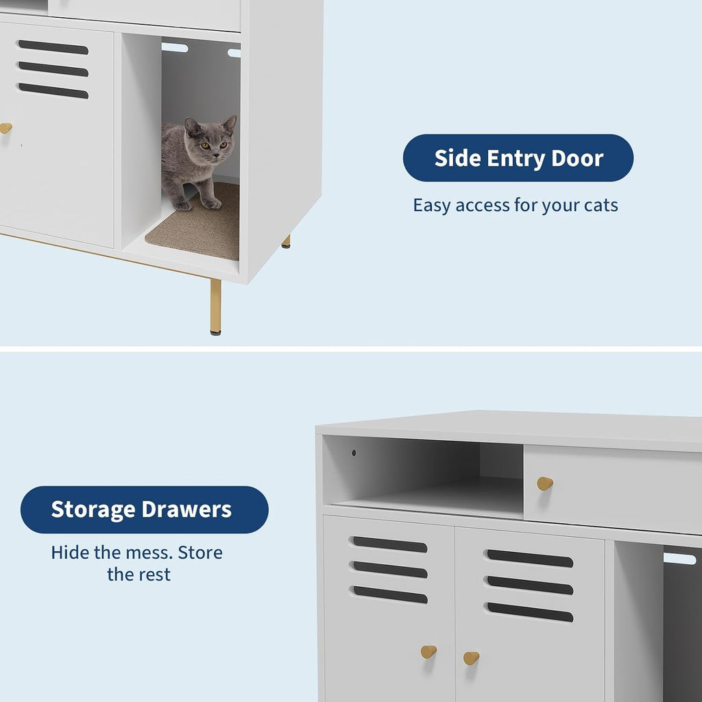 31.5'' Cat Litter Box Enclosure Hidden Cat Washroom Cabinet with Side Entry Wooden Cat House Furniture & Indoor Pet