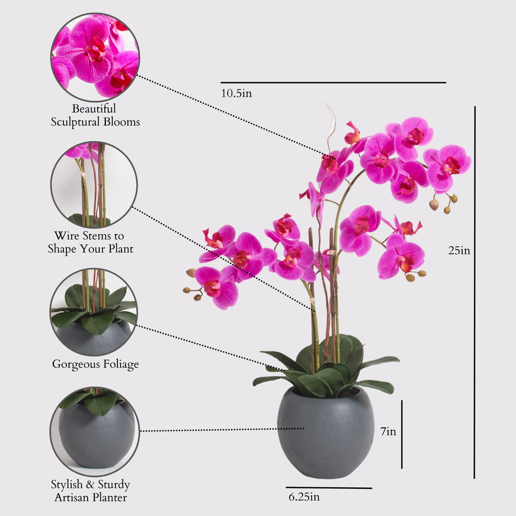Faux Pink Orchid Plant, 25 in, Grey, Home Decor