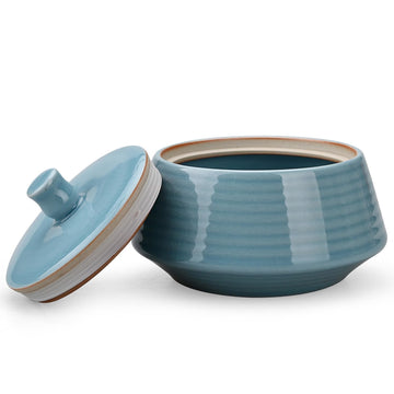 Small Kitchen Ceramic Canister Storage Jar with Lid Blue(ICE)