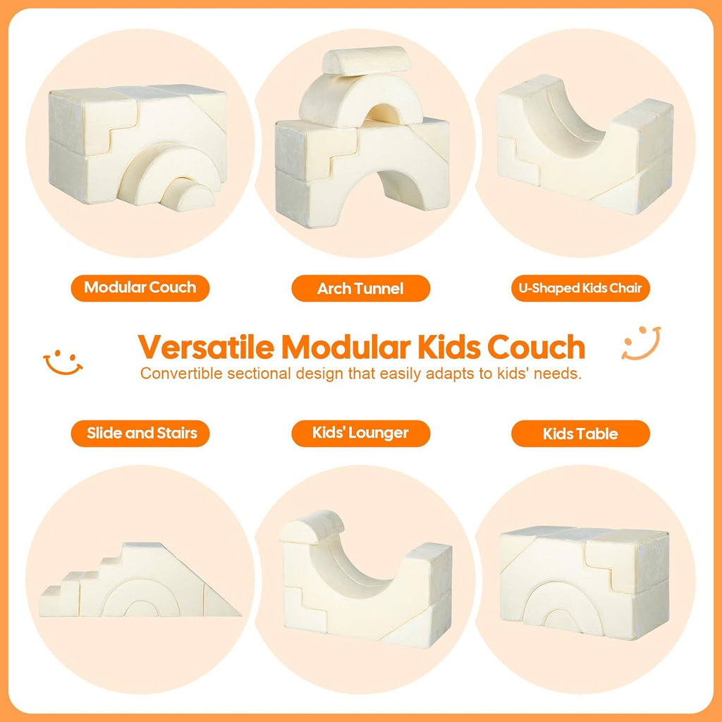 Kids Climbing Sofa with Slide & Stair, Foam Couch, Beige