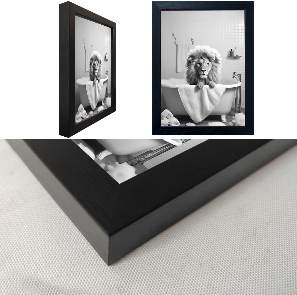 Black and White Lion Canvas Wall Art Bathroom Pictures Paintings for Wall Decor Funny Bathroom Wall Art Framed Animal