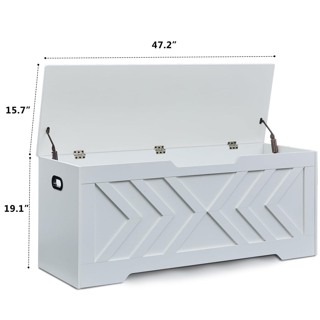 47.2" Storage Bench, Extra Large Wooden Storage Chest with 2 Safety Hinges, entryway Bench, Blanket Storage, Shoe Storage