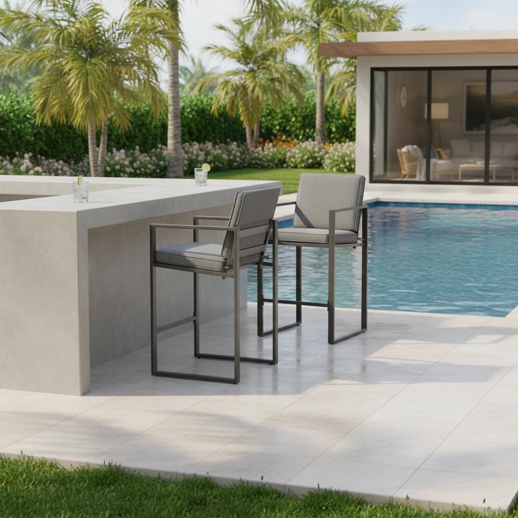 Outdoor Swivel Bar Stools Set of 4, Patio Bar Height Swivel Stools with Cushions Balcony Backyard, Grey