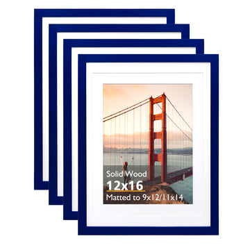 12x16 Picture Frame Navy, Solid Wood Frames with Acrylic Plexiglass for Pictures 11x14/9x12 with Mat or 12x16 without