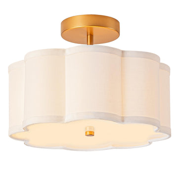 Semi Flush Mount Ceiling Light, 13 inch Petal Shade Gold Fixture