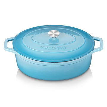 9.3 Qt Oval Enameled Cast Iron Dutch Oven with Lid, Light Blue