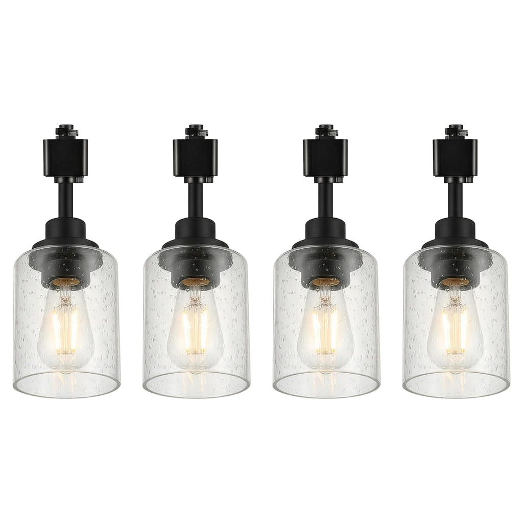 H Track Lighting Heads, Black Track Lighting Fixtures Ceiling with Seeded Glass Shade, H Type Track Lighting