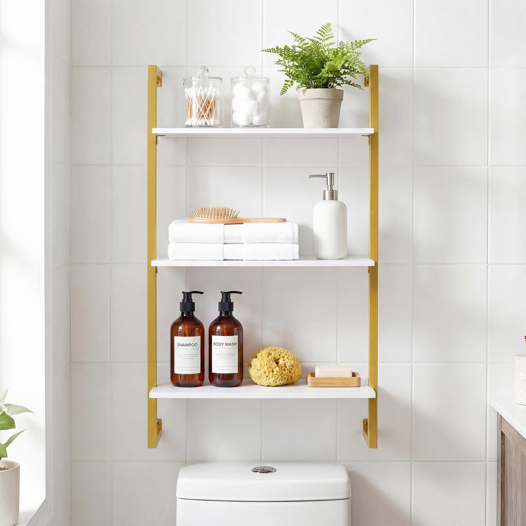 3-Tier Floating Shelves Set of 2, Industrial Wall-Mounted Bookshelf