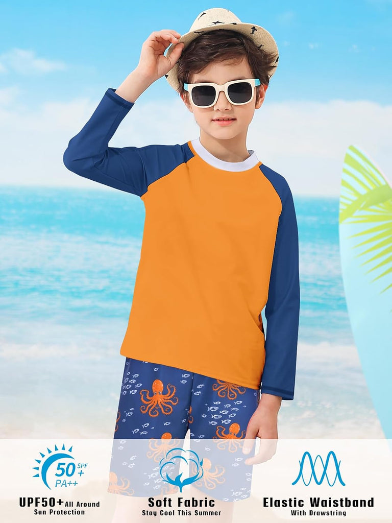 Boys Long Sleeve Rash Guard Swimsuit Pieces Bathing Suits Set