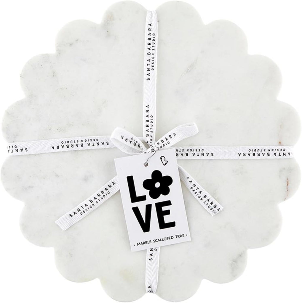 Marble Charcuterie Boards Cheese Board Round Scalloped Cutting Board, 12" Diameter, White