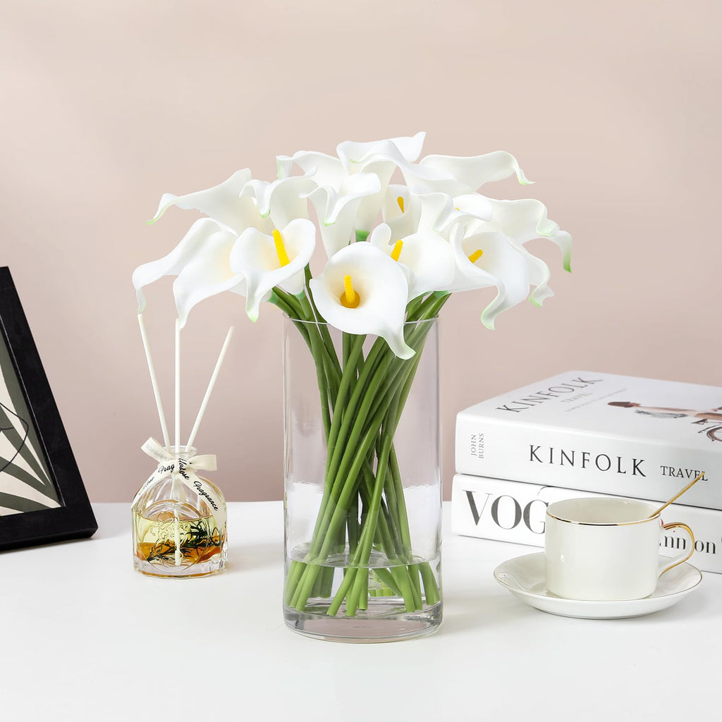 Real Touch Calla Lily Artificial Flowers in Vase, Faux Floral Arrangements with Vase and Fake Water Decor Dining
