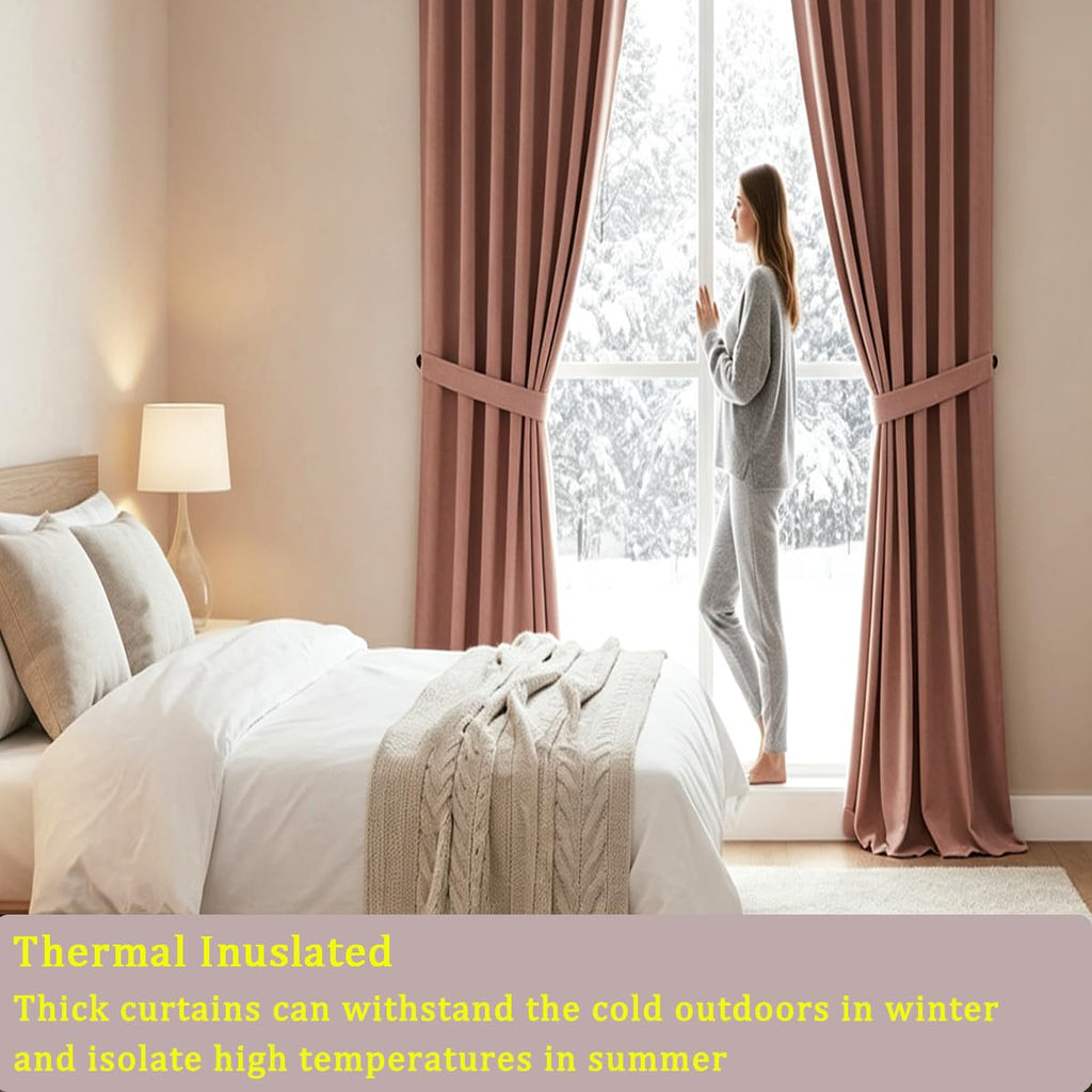 Wild Rose Pink Velvet Blackout Curtains 52x96inches, 2Pcs, Back Tab