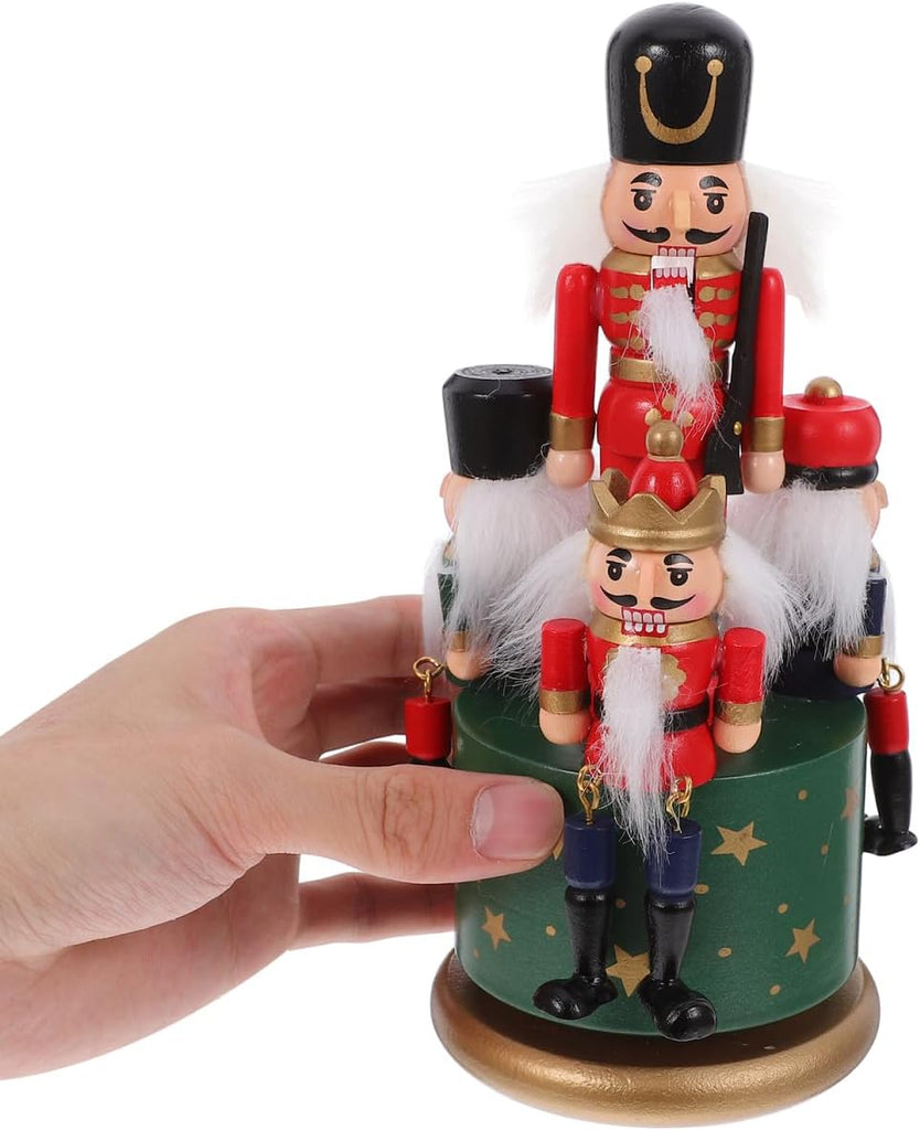 Nutcracker Music Box, Rotating Wind Up Wooden Christmas Decor