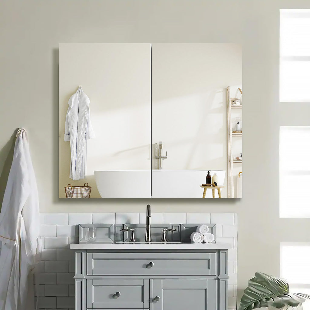 Medicine Cabinet with 26x30 inch Mirror, Mirror Cabinet with Assembly Needed, Aluminum Surface Mount or Recessed Wall