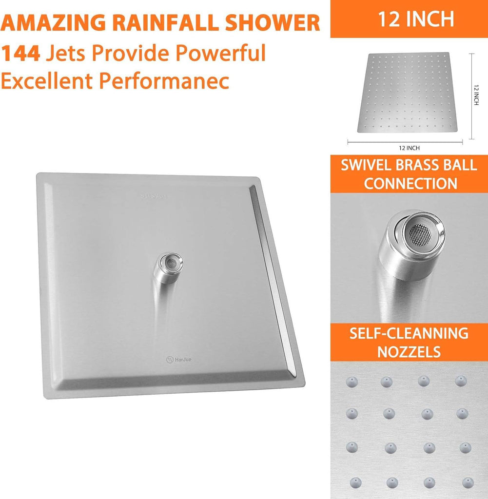 High Pressure Large Stainless Steel Square Rain ShowerHead With Shower Arm Waterfall Full Body Coverage Easy to Clean