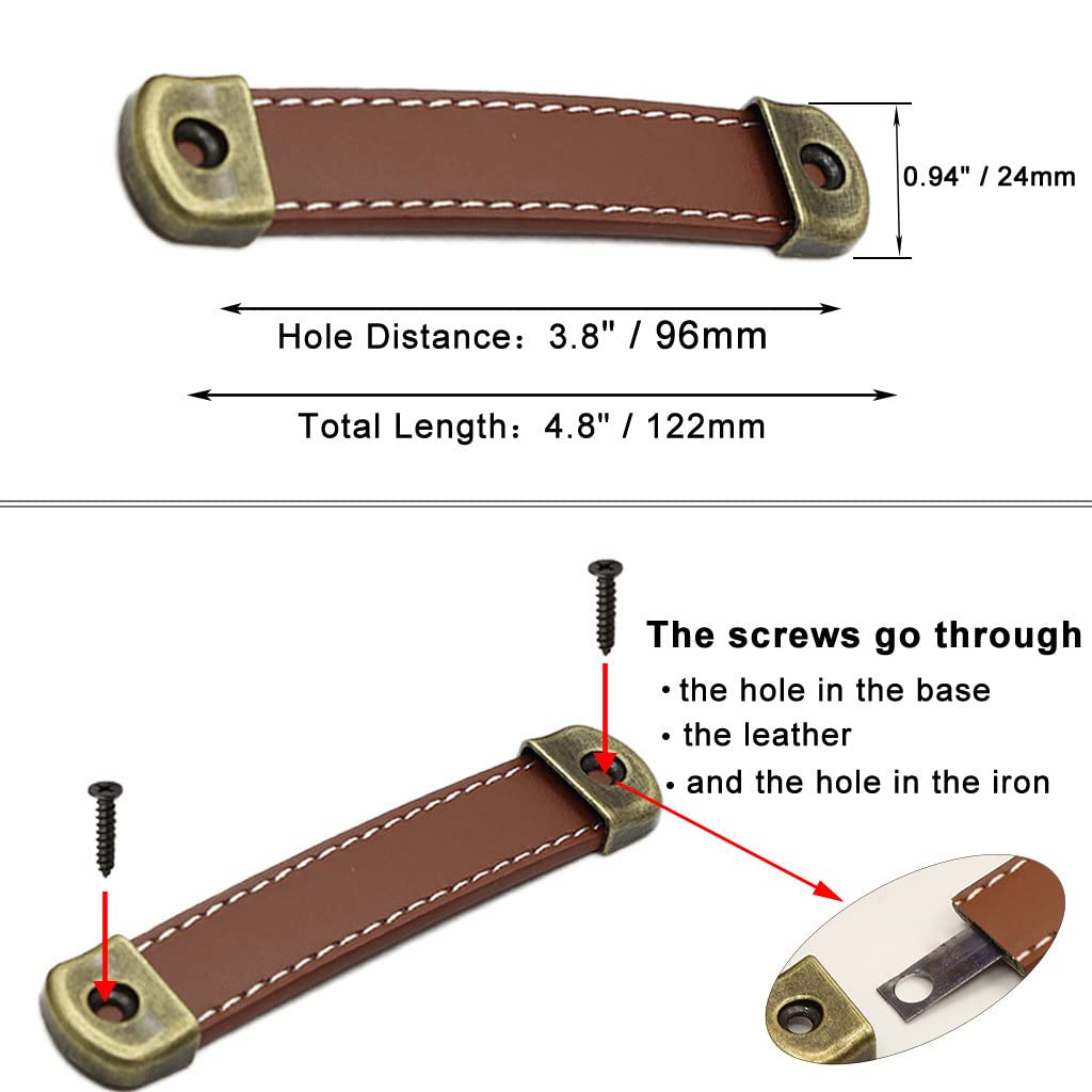 Leather Drawer Pulls with Iron Sheet Enhanced Bearing Capacity 6pcs Cabinet Pulls Wooden Box Pulls Gift Box Leather