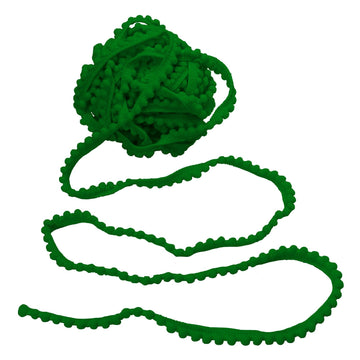 Pom Pom Trim, 1/2" Wide Emerald Green Ribbon, 6mm Balls - 10 Yards