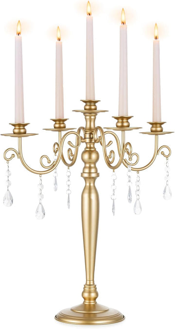 Sziqiq Gold Candelabra Candle Holder: 5 Arm Candelabras Centerpiece Table Decorationsandleholders for Dining Table