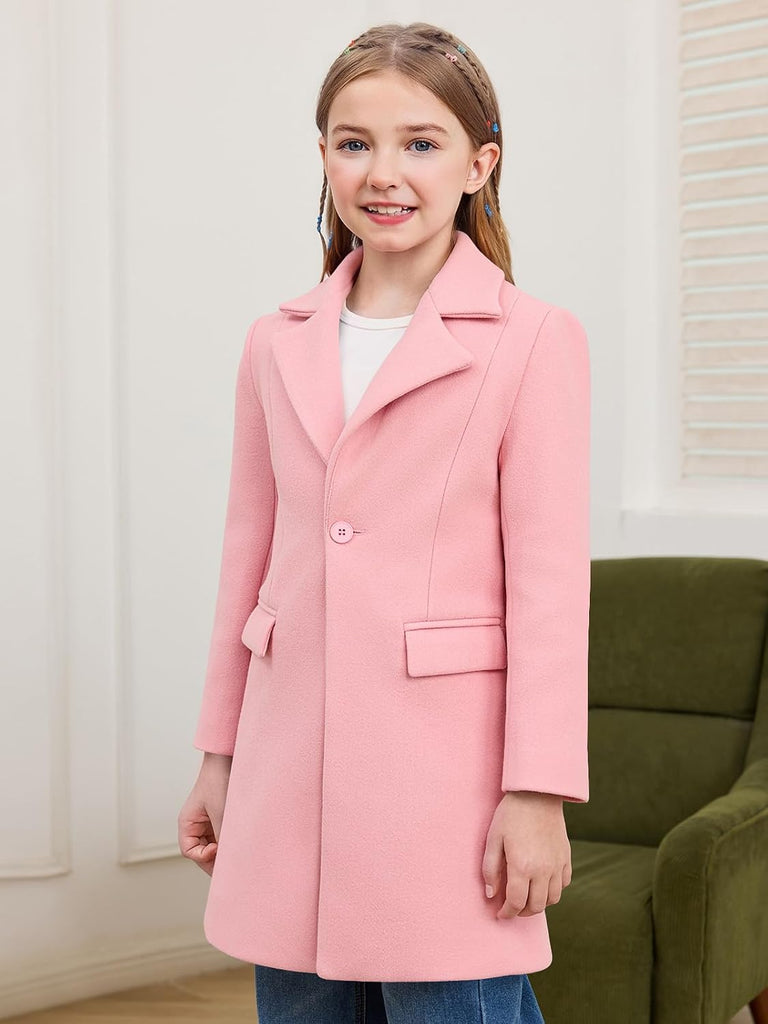 Girls Dress Coat Single-Button Lapel Long Jacket