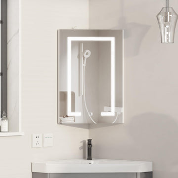 Corner Medicine Cabinet with Light, Lighted Medicine Cabinet with Mirror
