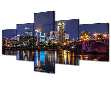 Minneapolis Skyline Wall Panoramic Cityscape Picture Canvas Prints Poster Artwork Office Living Room Stretched Framed