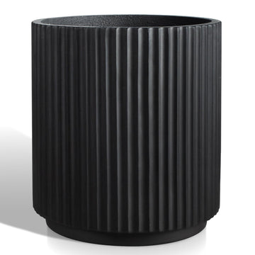 Round Concrete Planter Outdoor Indoor, Large Cement Plant Pots for Flowers (Vertical Black, 12 inch)