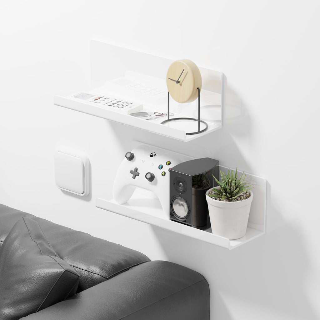 Acrylic Floating Wall Shelves Set of 2, 12 Inch White