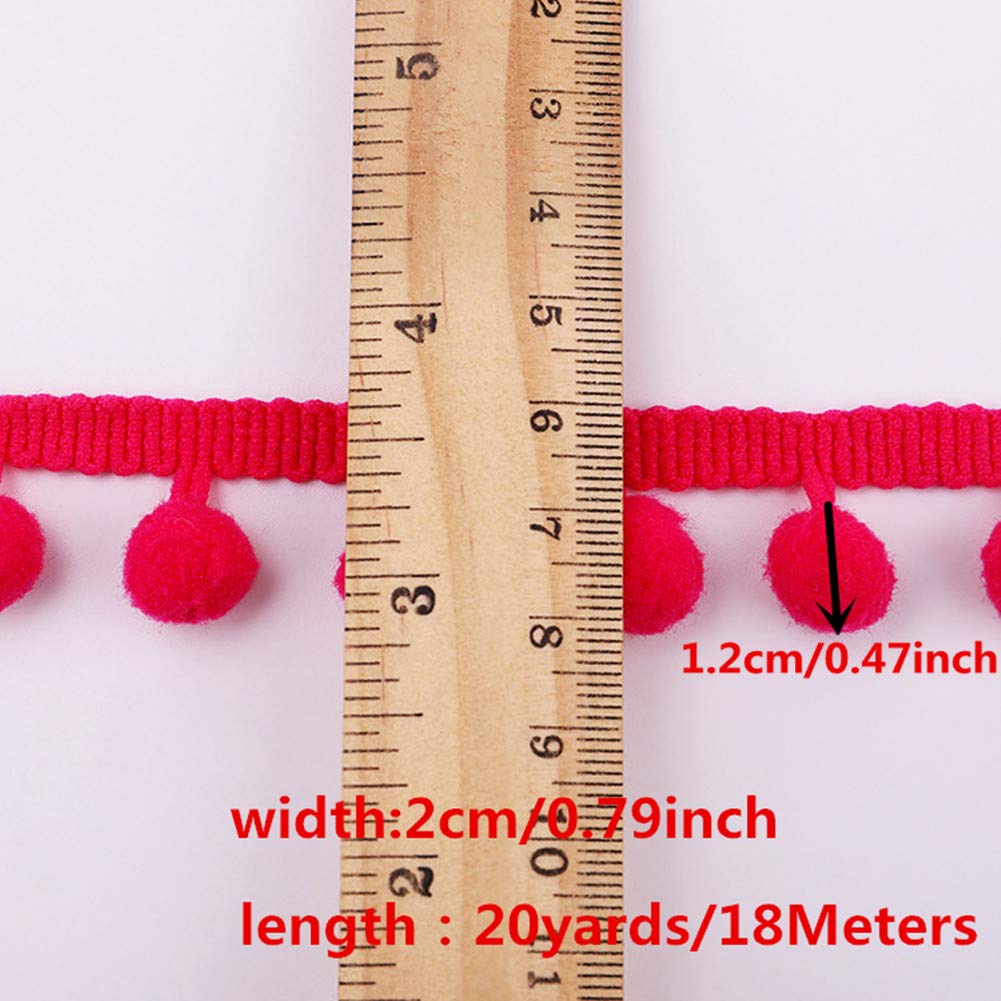 Pom Fringe Trim,Mini Ball Tassel for Women,4/5inch Wide Soft Pompom Fringed Ribbon for Clothing Bedding - 20 Yards