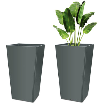 Set of 2 15.75 Inch Large Taper Planters Outdoor Indoor Tall Resin Flower Pots with Drainage Holes Modern for Front